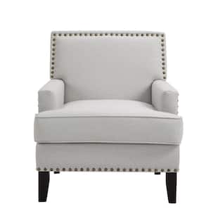Beige Linen Upholstered Accent Armchair with Nailhead Trim(Set of 1)