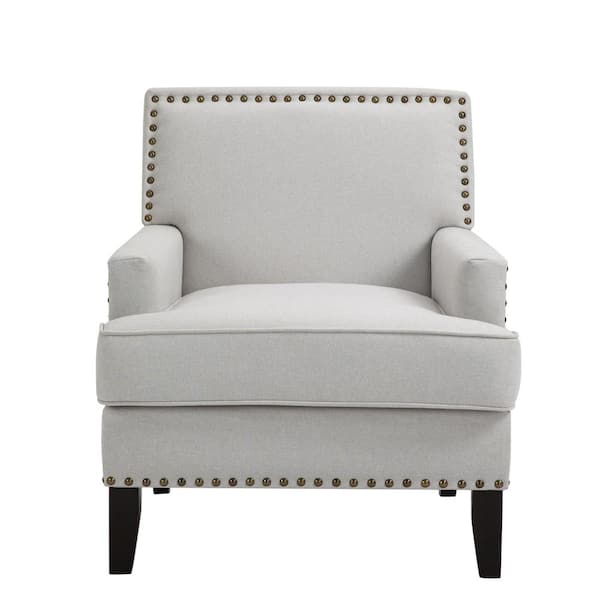 Uixe Beige Linen Upholstered Accent Armchair with Nailhead Trim(Set of 1)