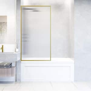 Meridian 34 in. W x 62 in. H Framed Fixed Tub Screen Door in Matte Brushed Gold with 3/8 in. (10mm) Fluted Glass
