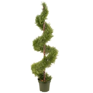 60 in. Upright Juniper Spiral Tree with Artificial Natural Trunk in Green Round Growers Pot