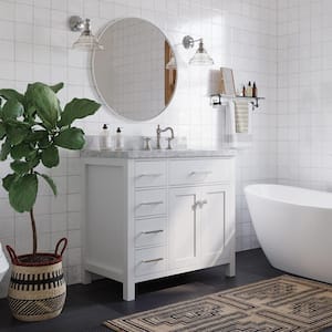 Bristol 37 in. W x 22 in. D x 36 in. H Freestanding Bath Vanity in White with White Marble Top