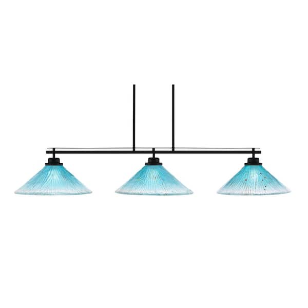 Unbranded Monroe 3-Light Billiard Light, Round Fitter, Matte Black Finish, 16 in. Teal Crystal Glass