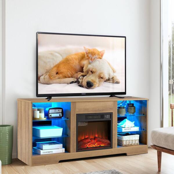 SUNRINX 58 in. W Freestanding Wooden with LED Lights and USB