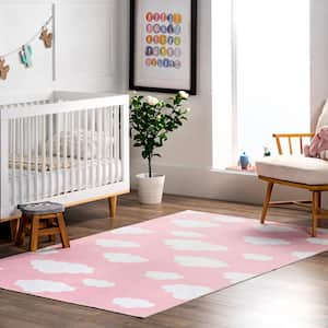 Lilia Machine Washable Kids Cloud Pink 5 ft. x 8 ft. Area Rug