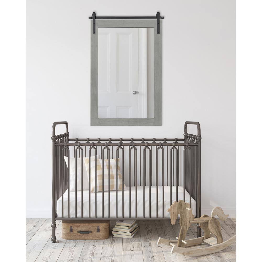 Gray Rectangular Wood Vanity Wall Mirror with Metal Brackets