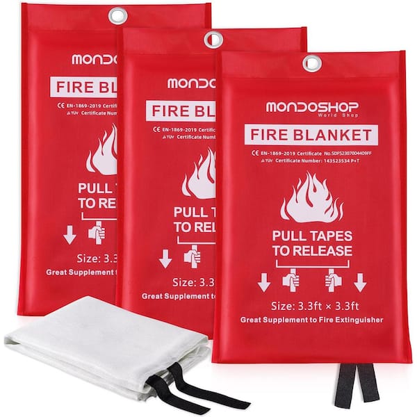 Ahfiwaso Emergency Fire Blankets for Home Kitchen-Fiberglass Fireproof Blanket for Camping, Fireplace, Grill, Office (3-Pack)
