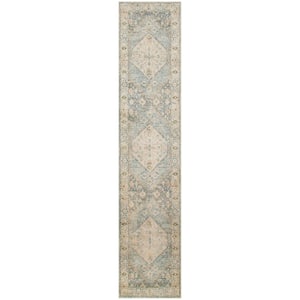 Astra Machine Washable Silver Blue 2 ft. x 10 ft. Center medallion Traditional Runner Area Rug