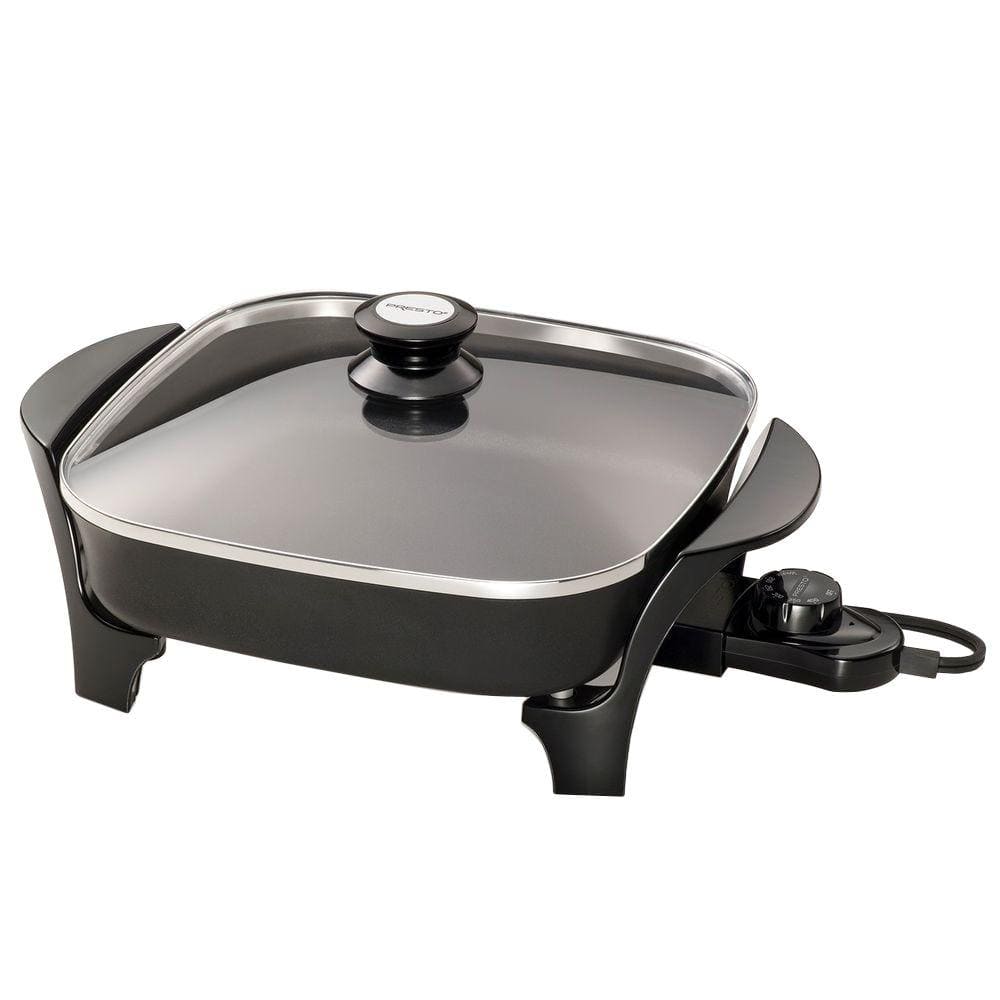 Presto 11 in. Aluminum Nonstick Electric Skillet Black With Glass Lid, 1-Pack