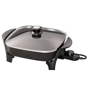 11 in. Aluminum Nonstick Electric Skillet Black With Glass Lid, 1-Pack