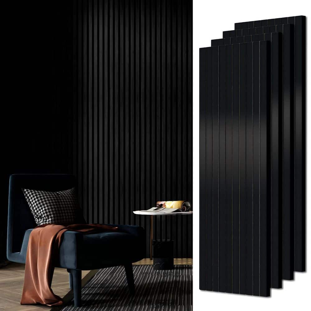 IHOMEadore 0.82 in. x 2 ft. x 4 ft. Black Wood Slat Acoustic 3D Sound ...