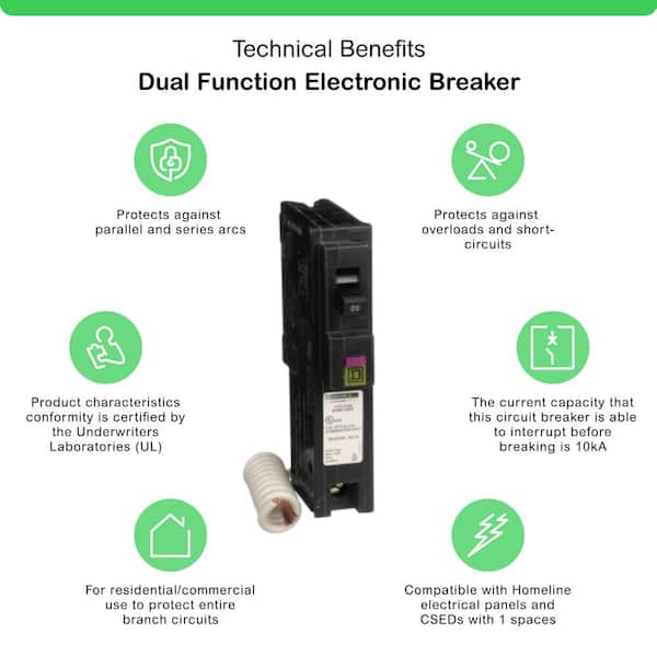 Homeline 20 Amp Single-Pole Dual Function (CAFCI and GFCI) Circuit Breaker