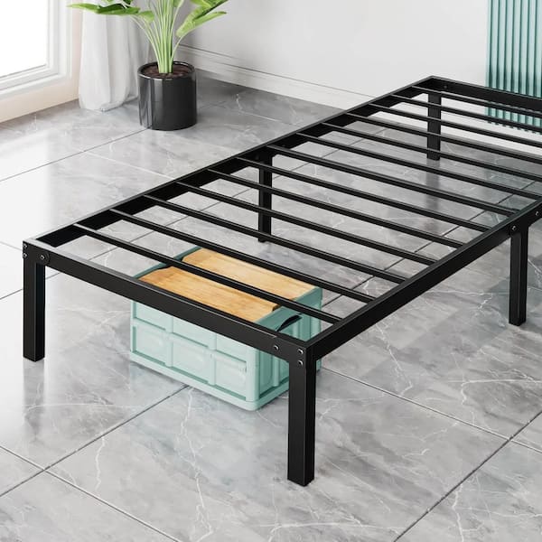 WONDER COMFORT Black Metal Frame Twin Size Platform Bed Mattress Foundation with Steel Slat Support and Storage, No Box Spring Needed