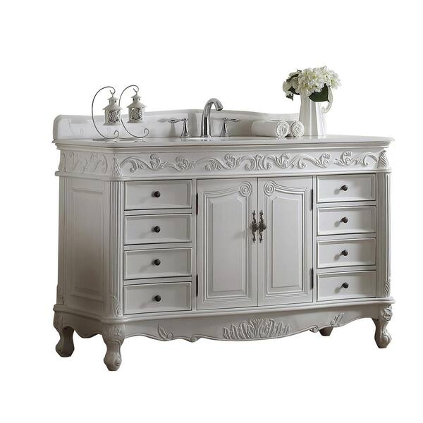 Modetti Buckingham 56 in. W x 22 in. D Vanity in White with Crystal Marble Vanity Top in White with White Basin