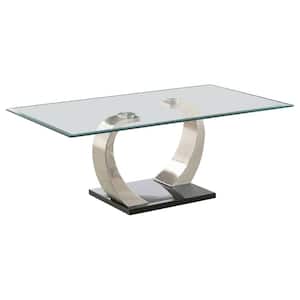 Pruitt 50 in. Satin Silver Rectangle Glass Coffee Table