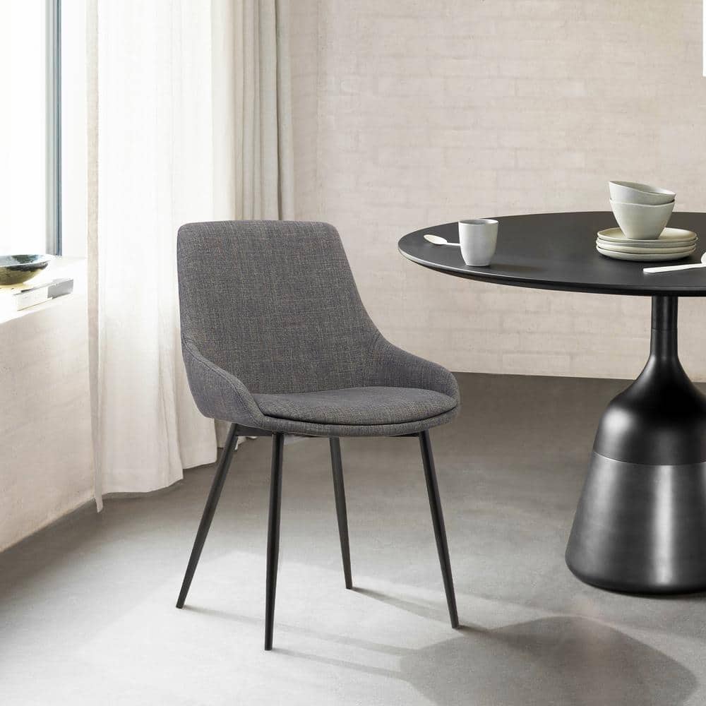 Mia 33 in. Charcoal Fabric and Black Powder Finish Contemporary Dining Chai