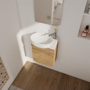 16.80 in. D × 11.6 in. W × 21.3 in. H Imitative Oak Bathroom Vanity with Marble Top, Soft Close Doors for Small Bathroom