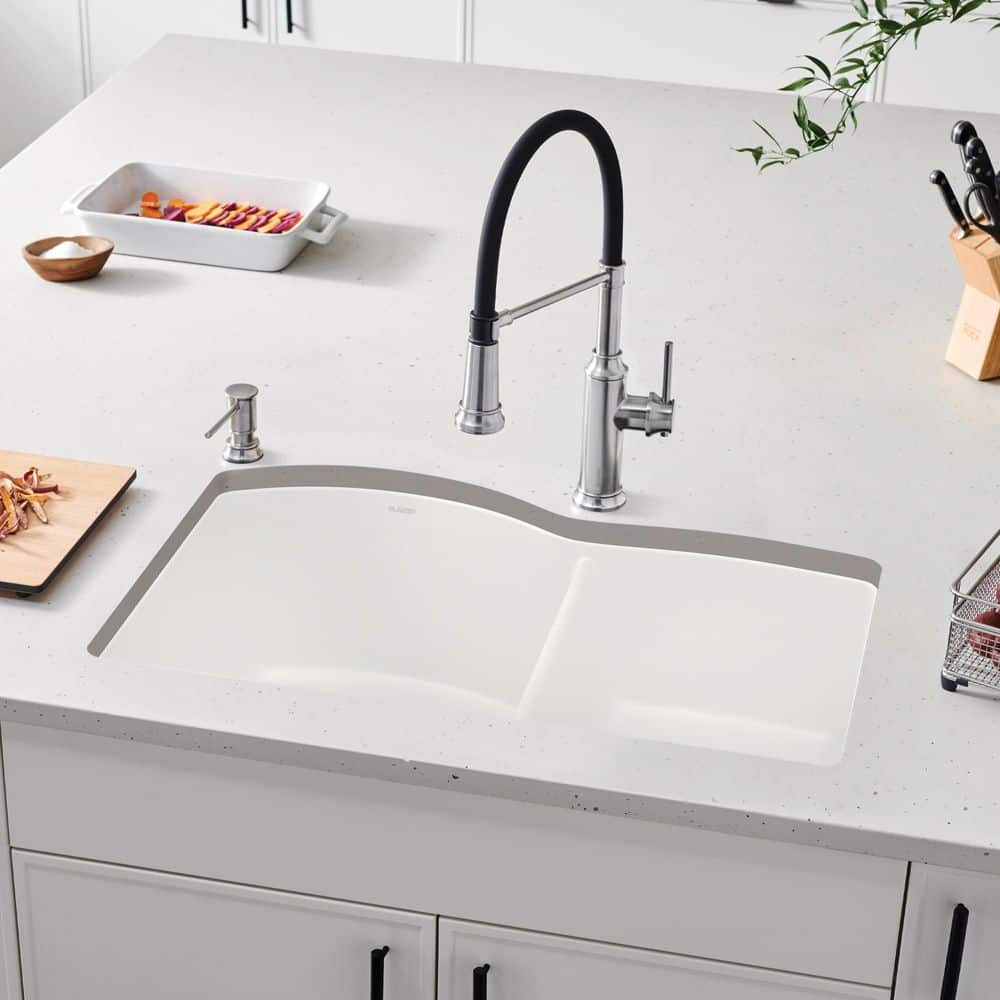 Volcano Gray Stone Double Bowl Undermount Kitchen Sink