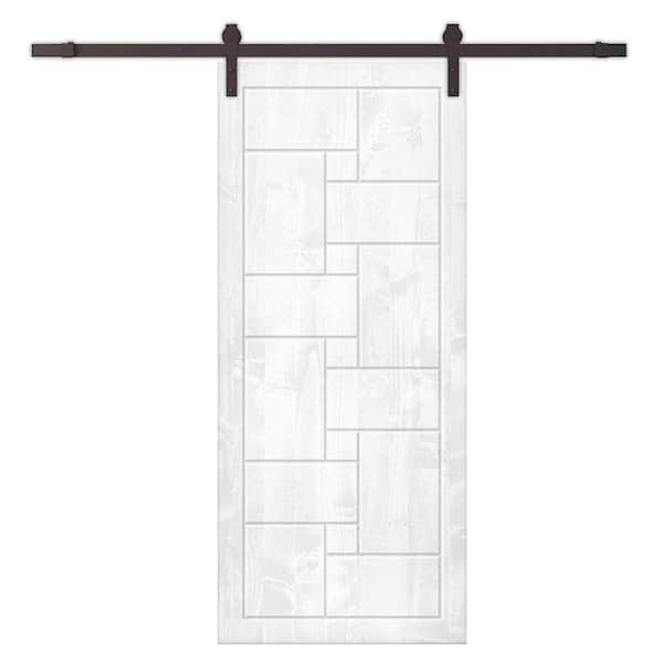 CALHOME 30 in. x 80 in. White Stained Pine Wood Modern Interior Sliding Barn Door with Hardware Kit