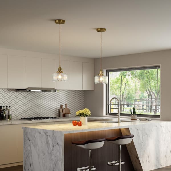 1-Light Matte Gold Modern Pendant Lighting Hanging Light Fixture with Clear Glass Shade for Kitchen Island