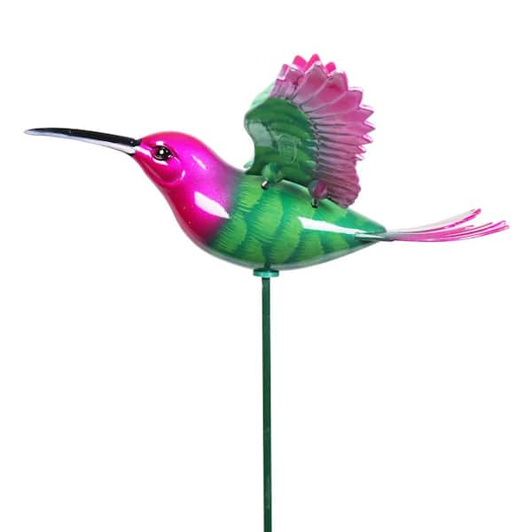 Exhart WindyWing Pink Green Hummingbird 2.4 ft. Multi-Color Plastic Garden Stake