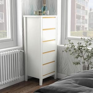 Bolin White 5 Drawer 18.5 in. Wide Tall Chest of Drawers