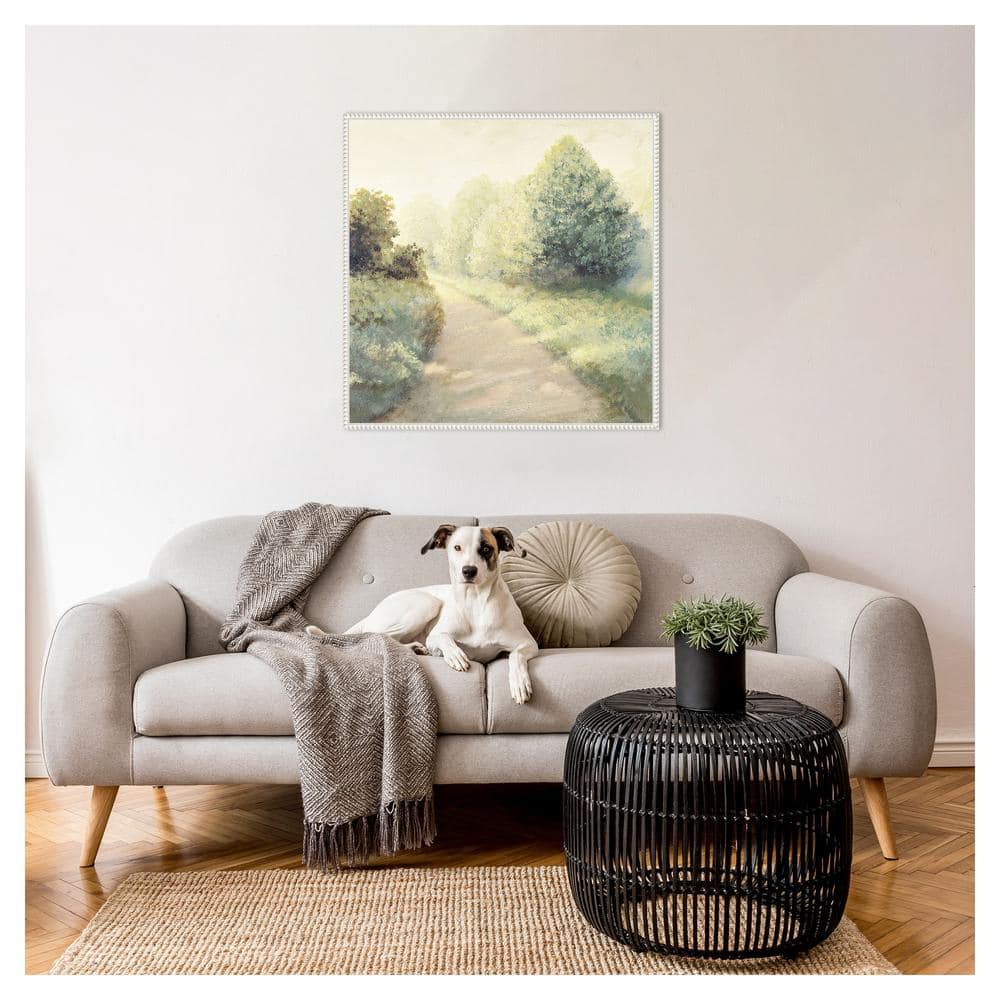 Michael Marcon 30"x30" Sylvie Beaded White Framed Canvas Nature Print