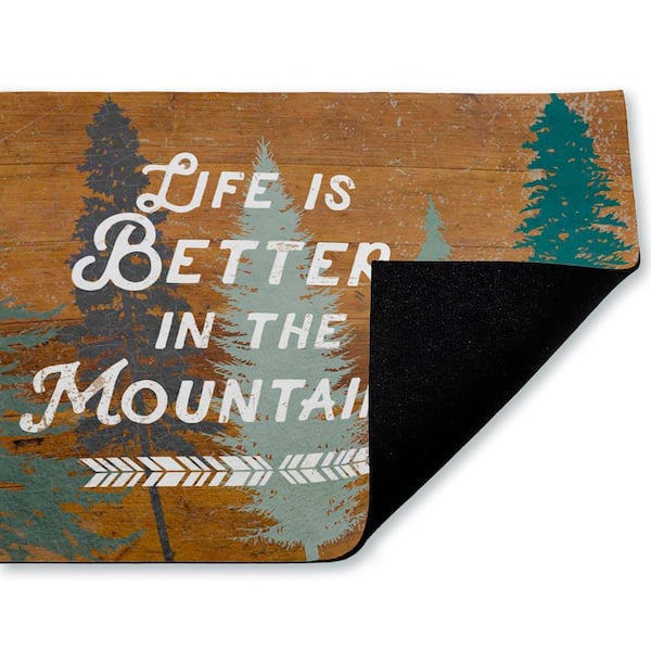 Retro Rustic Better in Mountains Brown 18 in. x 30 in. Polyester Non-Slip Outdoor Door Mat