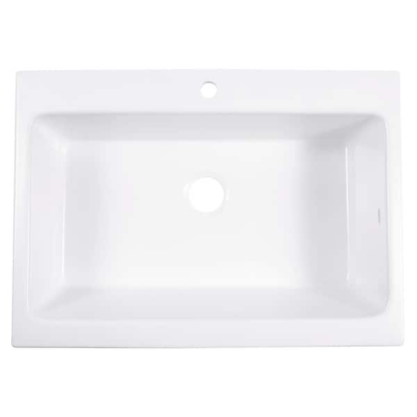 Parker 34 in. 1-Hole Quick-Fit Farmhouse/Apron-Front Drop-In Single Bowl Crisp White Fireclay Kitchen Sink