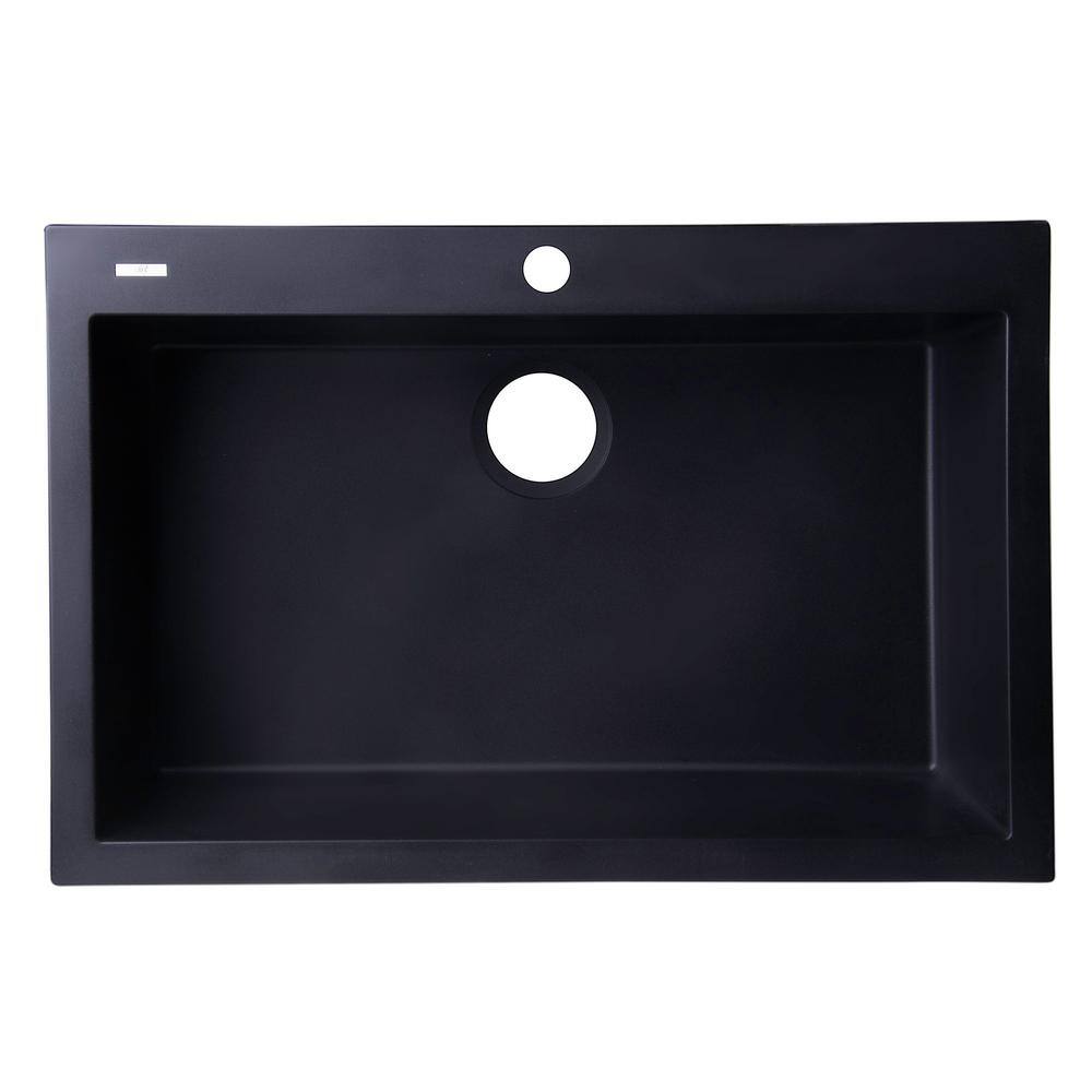 30'' Black Granite Single Bowl Drop-In Kitchen Sink