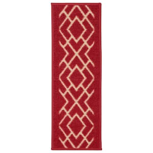 Ottohome Collection Non-Slip Red Rubberback Diamond 8.5 in. x 26 in. Indoor Stair Tread Covers Runner Rug, 7 Pack