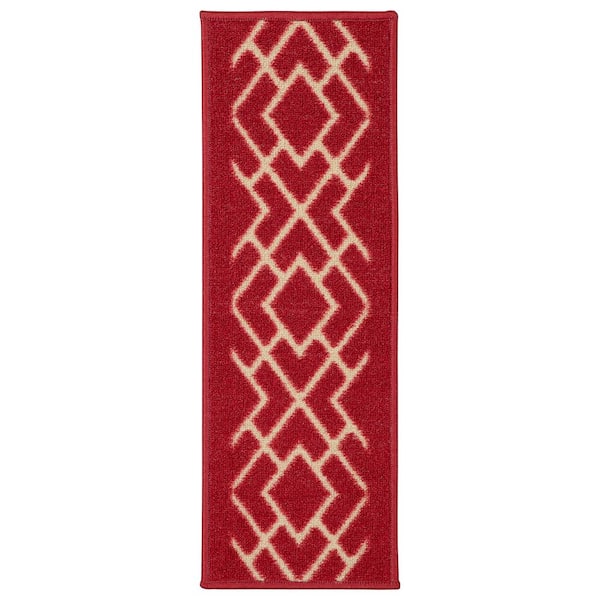 Ottomanson Ottohome Collection Non-Slip Red Rubberback Diamond 8.5 in. x 26 in. Indoor Stair Tread Covers Runner Rug, 7 Pack