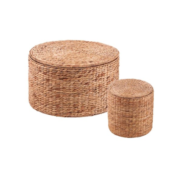 Southern Enterprises Freedrick 23.75 in. Round Natural Water Hyacinth Storage Tables - 2-piece Set