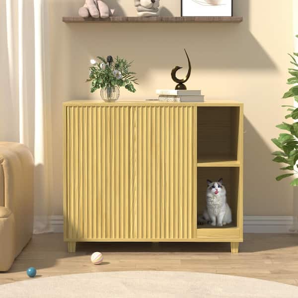 Litter Box Enclosure, Modern Cat Litter Box Enclosure Furniture Hidden Litter Box in Wood Color