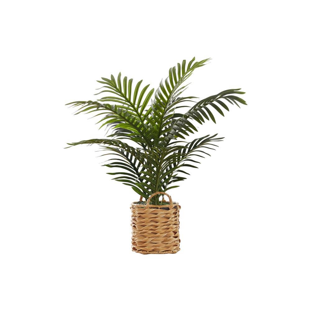 2 ft. Tall Artificial Palm Plant Tree in Beige Woven Basket-Real Touch Gree