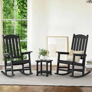 Black Plastic Adirondack Outdoor Rocking Chair with High Back, Porch Rocker For Backyard (2-Pack)