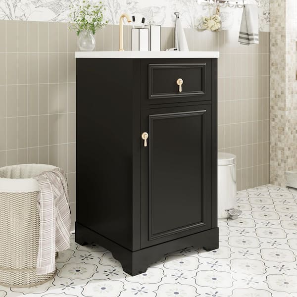 20 in. W x 18 in. D x 34 in. H Freestanding Bath Vanity in Black with White Ceramic Top