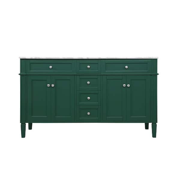 Unbranded Simply Living 60 in. W x 21.5 in. D x 35 in. H Bath Vanity in Green with Carrara White Porcelain Top