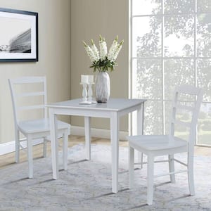 Emma 3-Piece 30 in. White Square Solid Wood Dining Set with Madrid Chairs