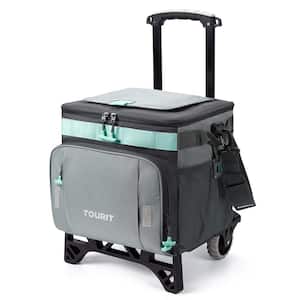 30 qt. Leakproof Insulated Soft-Side Cooler Bag with Wheels and All-Terrain Cart for Camping, Gray and Green