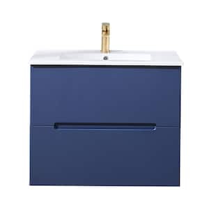 30 in. W x 17.91 in. D x 23.62 in. H Wall Hung Bathroom Vanity in Blue with White Ceramic Top with White Sink