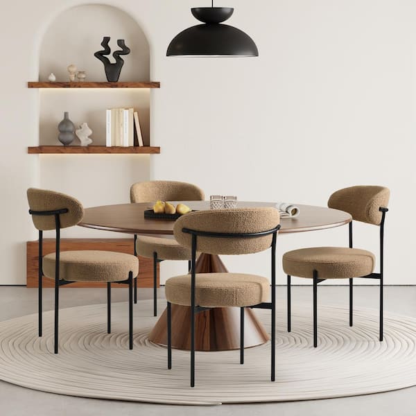 Bayville Modern Sherpa Upholstered Metal Frame Side Dining Chair(Set of 4) in Camel