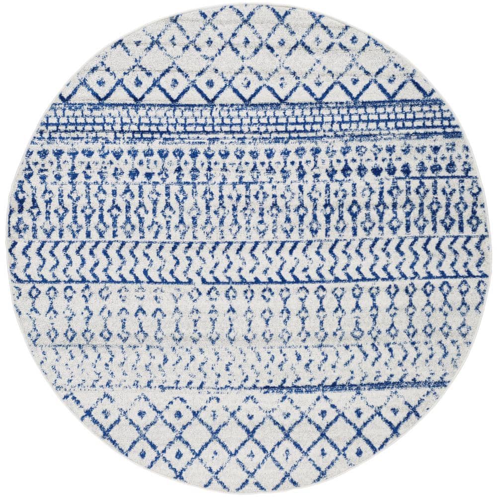 Alois Cream/Royal Blue Geometric 4 ft. x 4 ft. Indoor Round Area Rug price history on PriceWatchPro