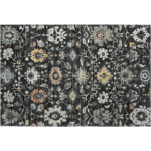 Mayfield Premium Machine Washable Abstract AMF2458 Black 2 ft. x 3 ft. Accent Rug