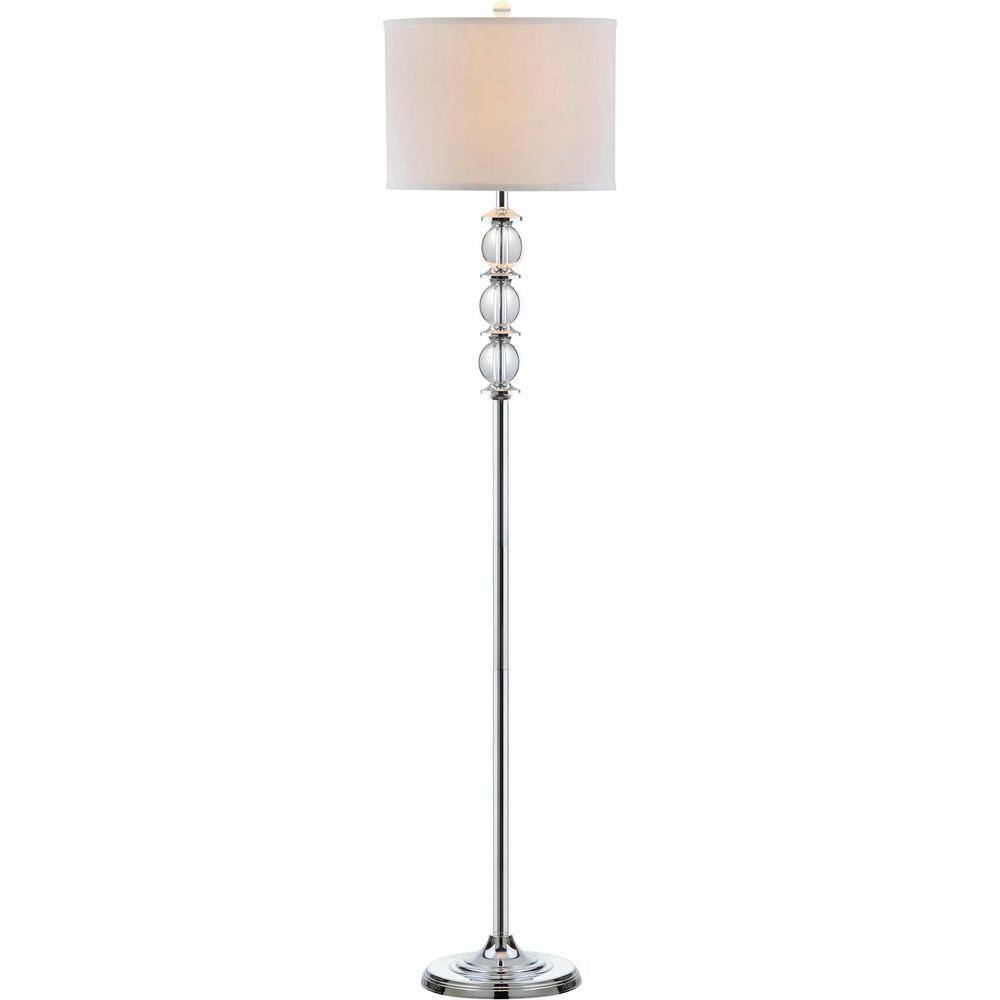 Riga 60" Chrome and Clear Crystal Floor Lamp with White Shade