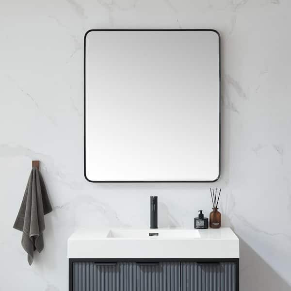 ROSWELL Mutriku 32 in. W x 36 in. H Metal Framed Rectangle Bathroom Vanity Mirror in Black