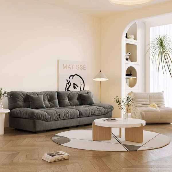 Modern 89 in. Microfiber 2-Seater Loveseat Deep Seat Fluffy Cloud Sofa in Gray for Apartment Bedroom Reading