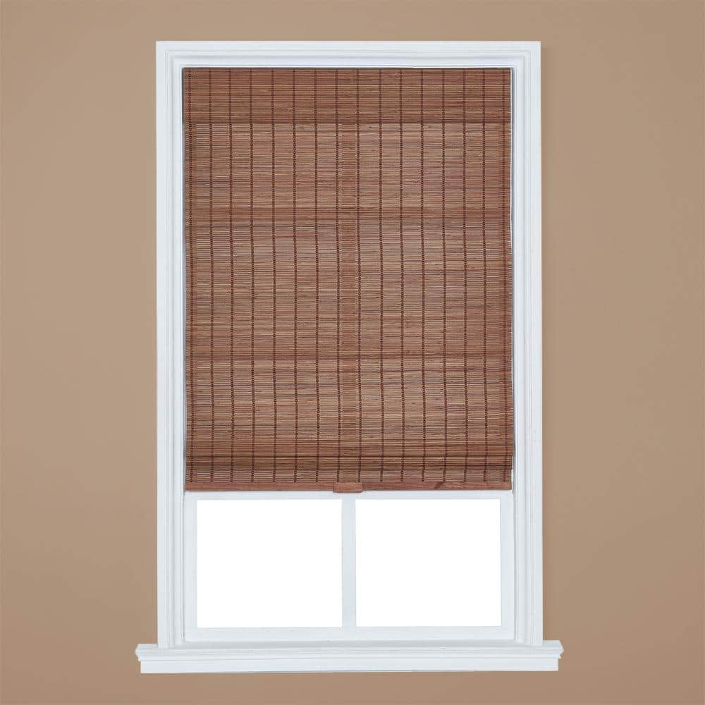 Home Basics Pecan Cordless Bamboo Roman Shade 31 in. W x 72 in. L ...