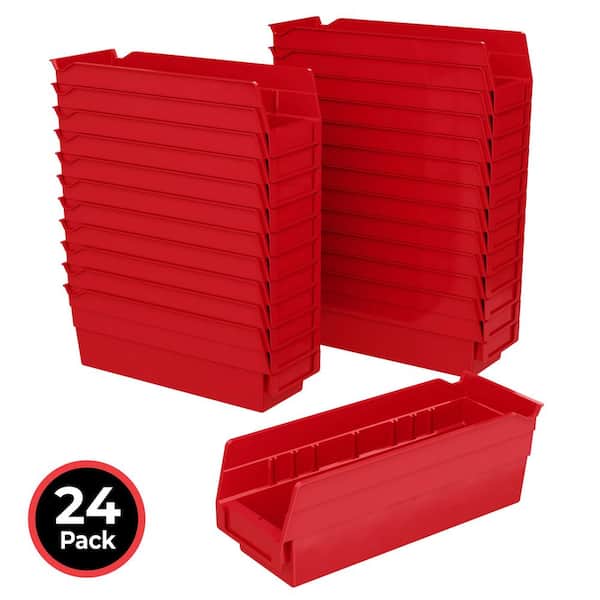 Akro-Mils 30120 Series, 4 1/8 in. W x 11 5/8 in. D x 4 in. H, Red Open Hopper Shelf Bins Storage Organizer System, 24-Pack