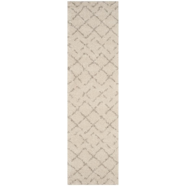 SAFAVIEH Arizona Shag Ivory/Beige 2 ft. x 10 ft. Geometric Runner Rug ...