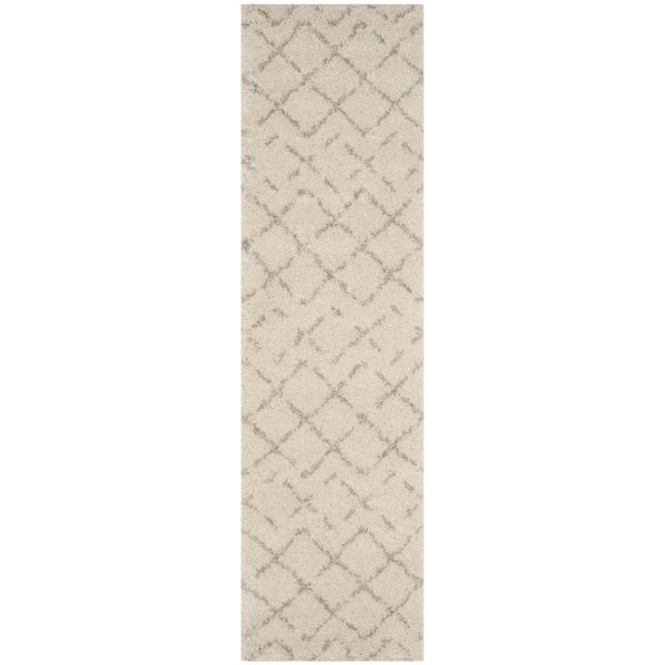 Arizona Shag 2 ft. x 18 ft. Ivory/Beige Diamond Geometric Runner Rug